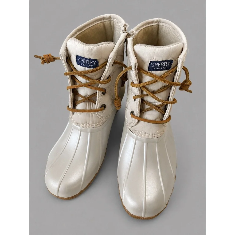 Sperry Kids Saltwater Pearl White Quilted Waterproof Duck Boots